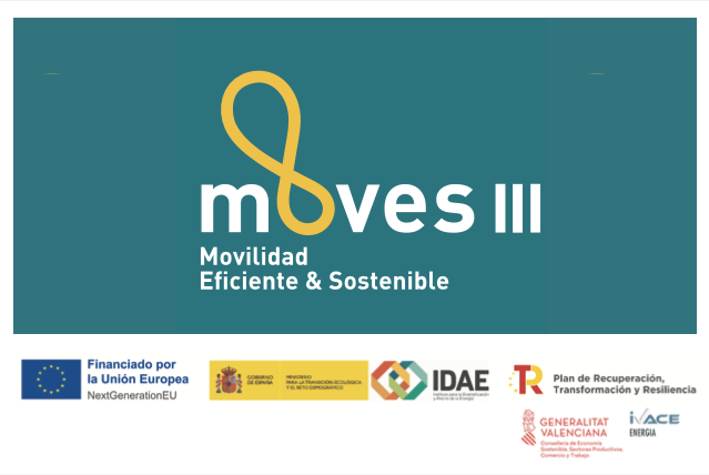 Programa MOVES III · Financiado por la Unión Europea, NextGenerationEU, IDAE, Plan de Recuperación, Transformación y Resiliencia, Generalitat Valenciana e IVACE
